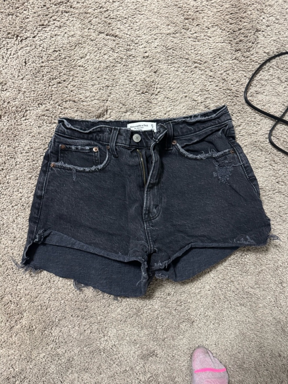 Abercrombie & Fitch Black Washed Distressed Denim Shorts